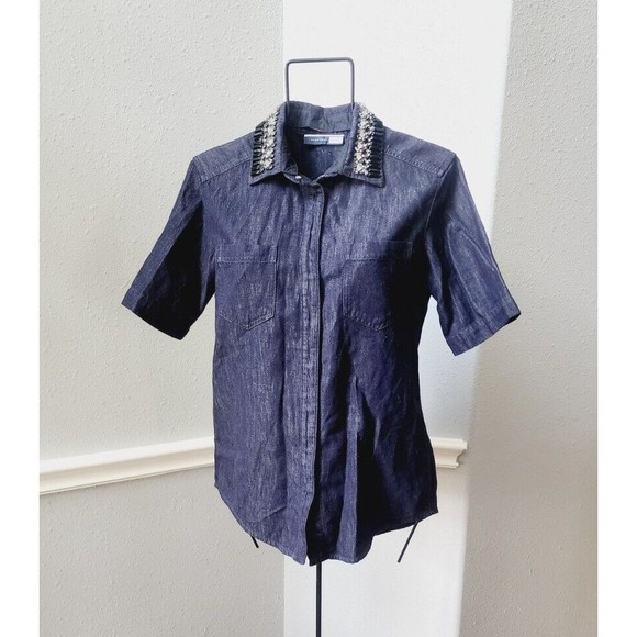 MaxMara Tops - Max Mara Sportmax Code Blue Denim Rhinestones Women Top Blouse S Italy